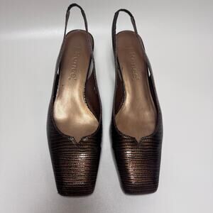 J. Renee Women's Copper Snakeskin Texture Sling Back Pump Square Toe Casual 9M